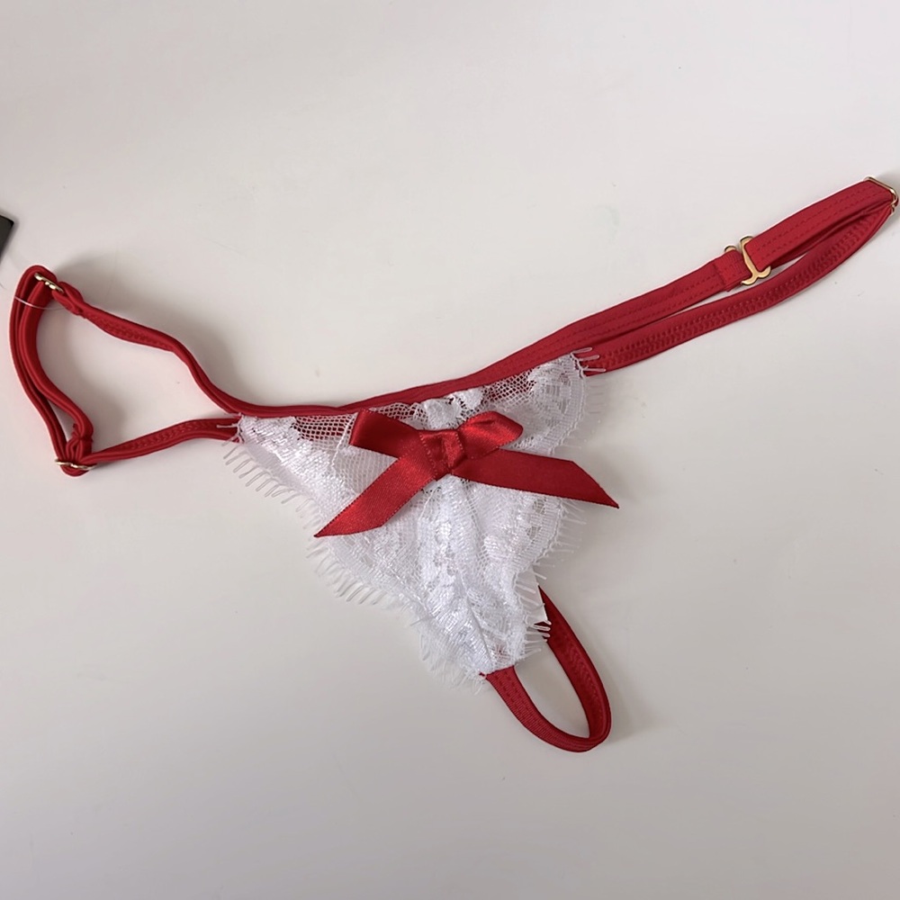 MAPALE lingerie Classic Sexy Floral Lace Bow Decor Crotchless Panty Lingerie red